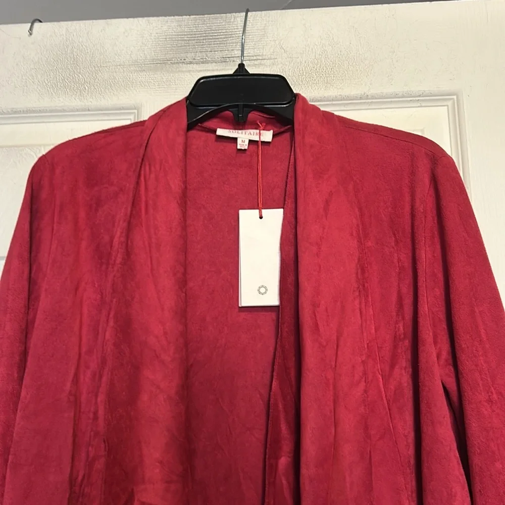 Solitaire Red Faux Suede Cardigan Size Medium